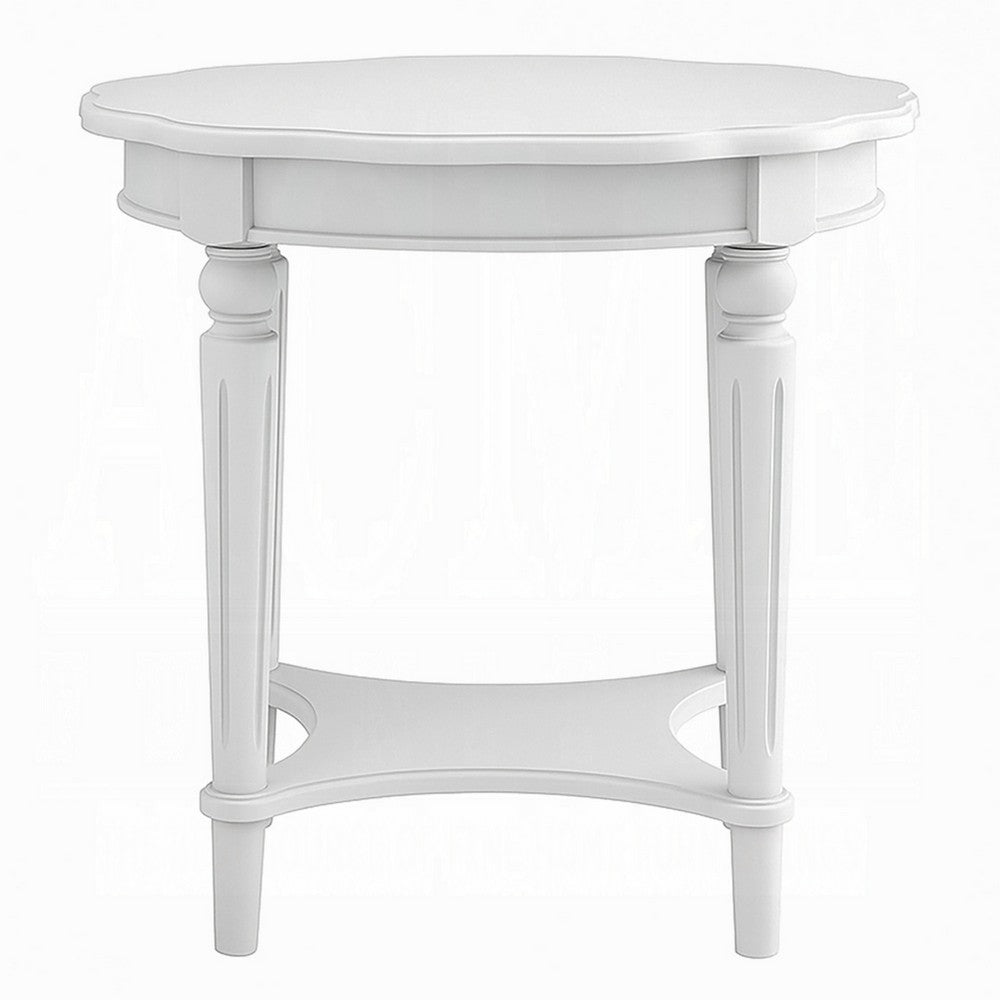 Fordon Wooden End Table, Scalloped Round Top, French Antique White Finish - BM154597