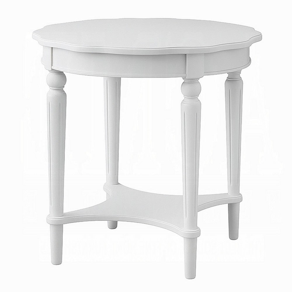 Fordon Wooden End Table, Scalloped Round Top, French Antique White Finish - BM154597