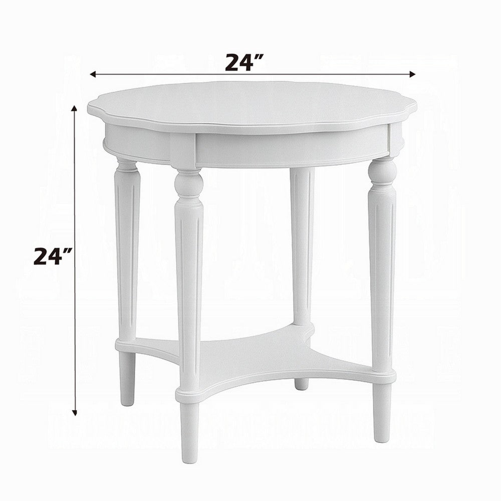 Fordon Wooden End Table, Scalloped Round Top, French Antique White Finish - BM154597