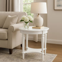 Fordon Wooden End Table, Scalloped Round Top, French Antique White Finish - BM154597