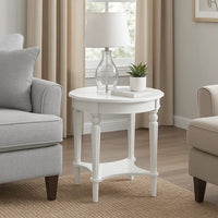 Fordon Wooden End Table, Scalloped Round Top, French Antique White Finish - BM154597