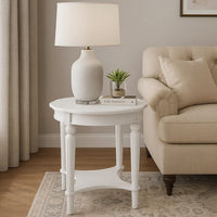 Fordon Wooden End Table, Scalloped Round Top, French Antique White Finish - BM154597