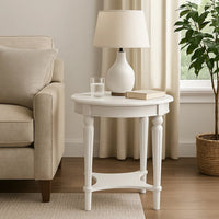 Fordon Wooden End Table, Scalloped Round Top, French Antique White Finish - BM154597