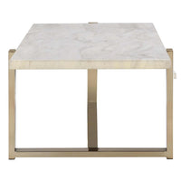 BM194439 Modern Metal Framed Coffee Table with Faux Marble Top, White and Gold