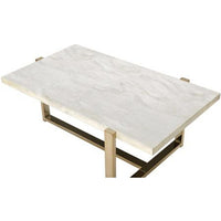 BM194439 Modern Metal Framed Coffee Table with Faux Marble Top, White and Gold