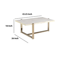 BM194439 Modern Metal Framed Coffee Table with Faux Marble Top, White and Gold