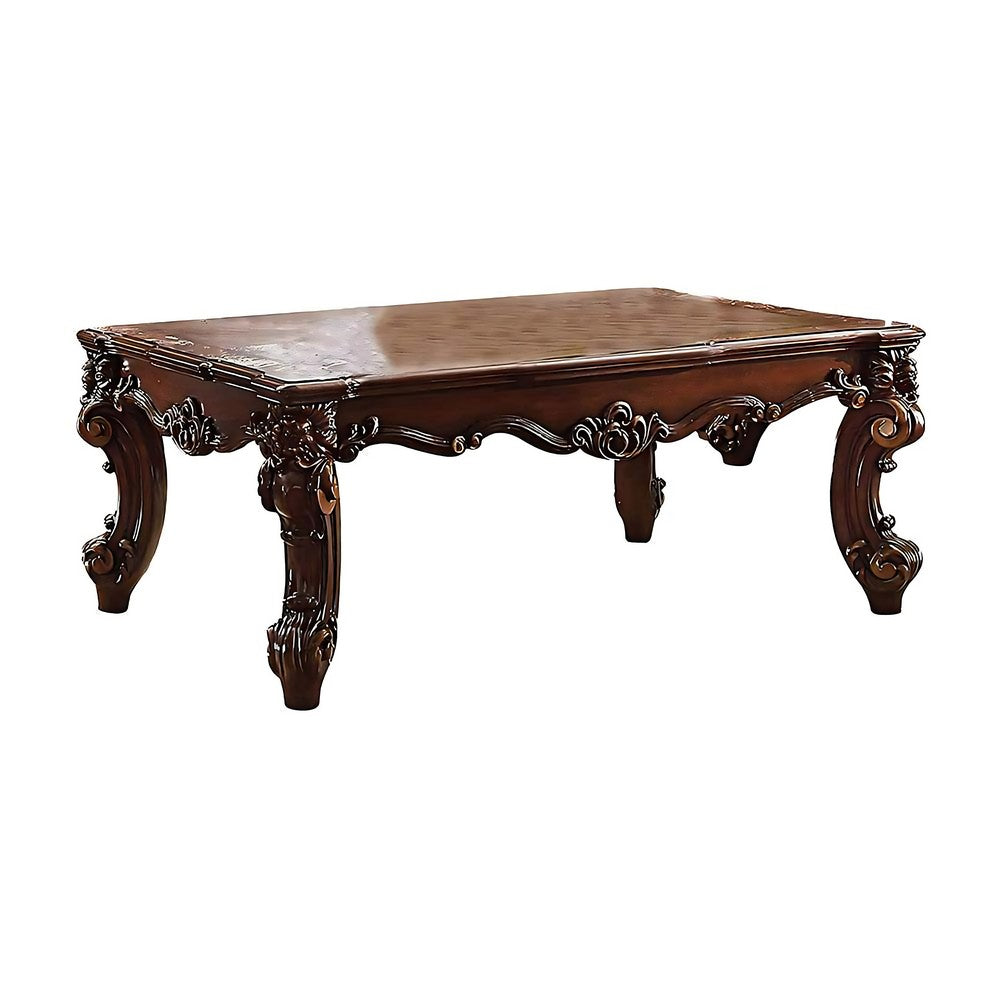Coffee Table, 36 Inch Rectangular Top, Scrolled Legs, Brown  - BM177679