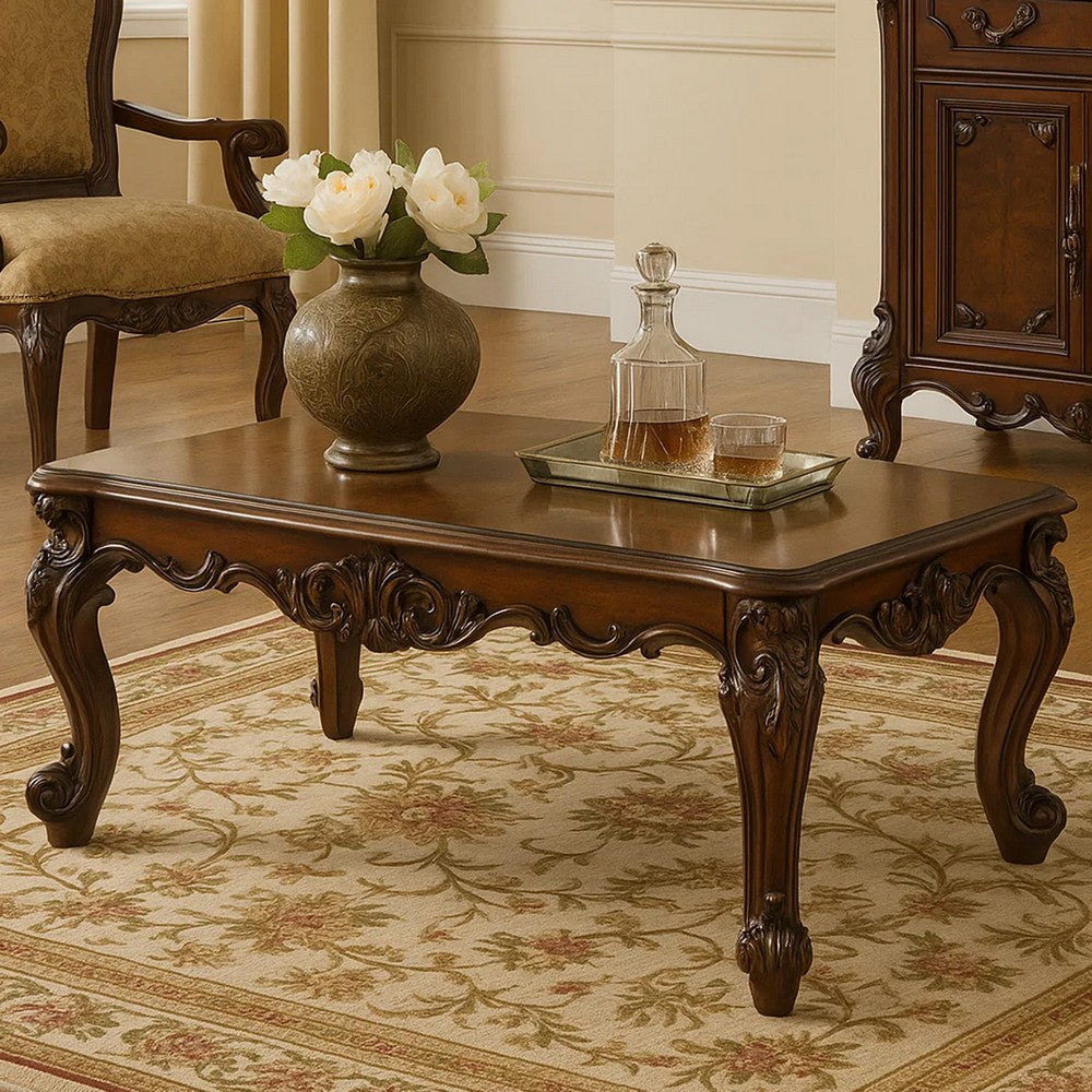 Coffee Table, 36 Inch Rectangular Top, Scrolled Legs, Brown  - BM177679