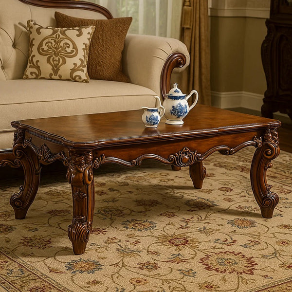 Coffee Table, 36 Inch Rectangular Top, Scrolled Legs, Brown  - BM177679