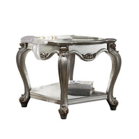 Side End Table, Scalloping, Polyresin Carvings and Bottom Shelf, Silver - AMF-83467