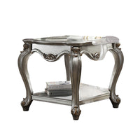 Side End Table, Scalloping, Polyresin Carvings and Bottom Shelf, Silver - AMF-83467