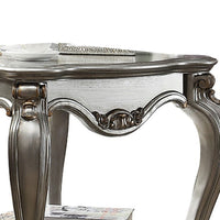 Side End Table, Scalloping, Polyresin Carvings and Bottom Shelf, Silver - AMF-83467