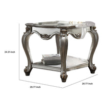 Side End Table, Scalloping, Polyresin Carvings and Bottom Shelf, Silver - AMF-83467