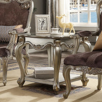 Side End Table, Scalloping, Polyresin Carvings and Bottom Shelf, Silver - AMF-83467