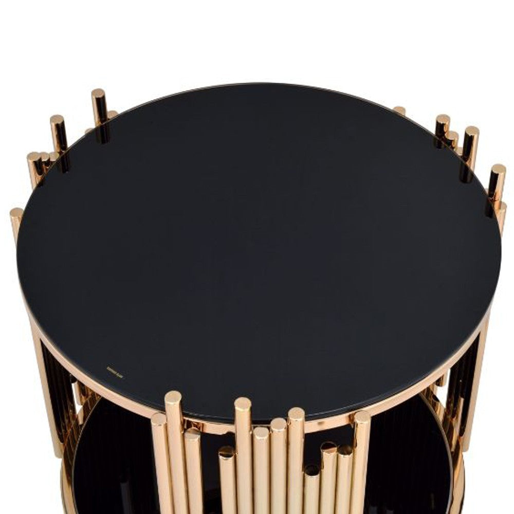 Modern Metal and Glass End Table with Tubing Design, Black and Gold - AMF-84492