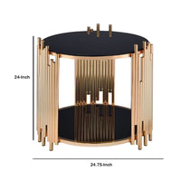 Modern Metal and Glass End Table with Tubing Design, Black and Gold - AMF-84492
