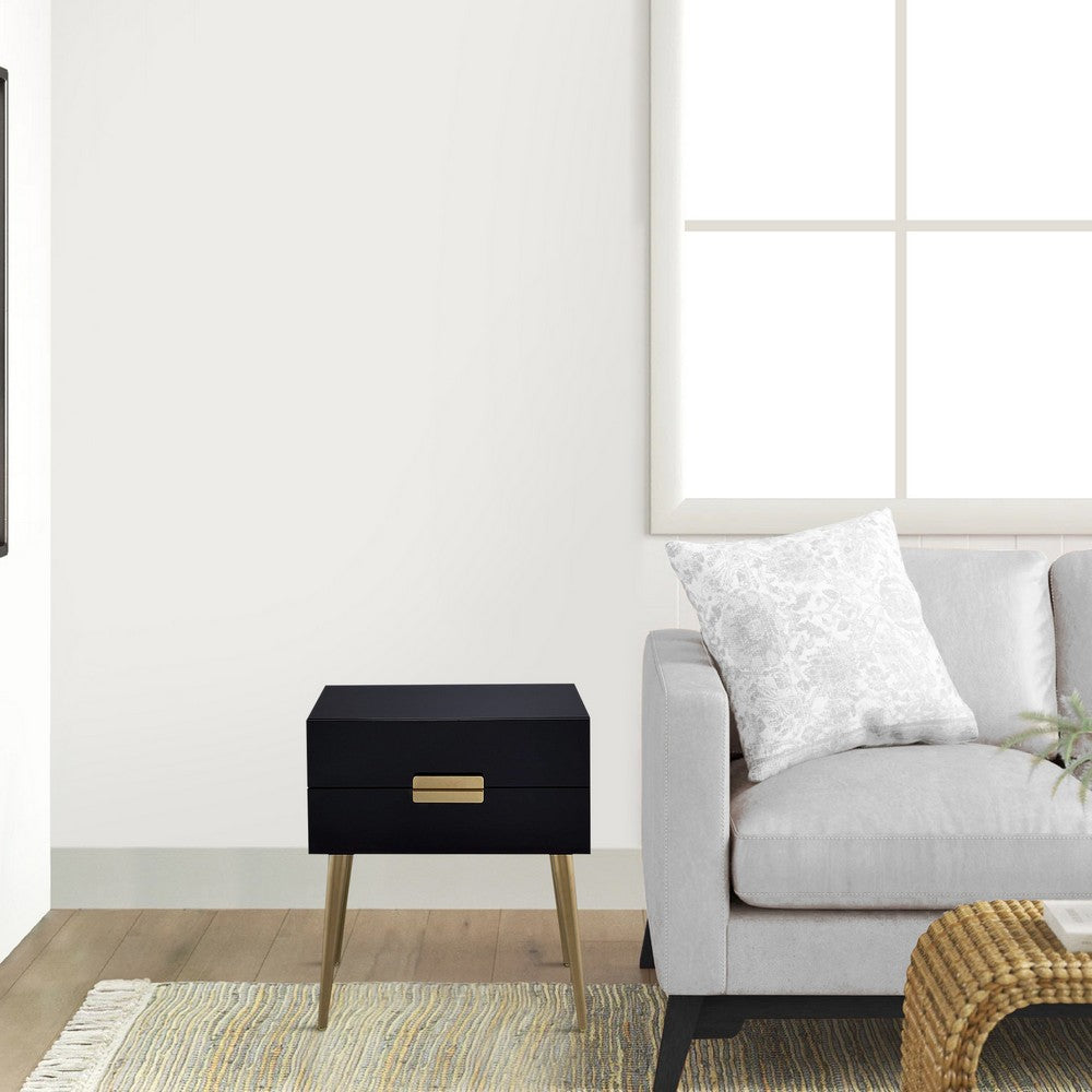 Denvor Square End Table with Drawers, Black & Gold - AMF-84495