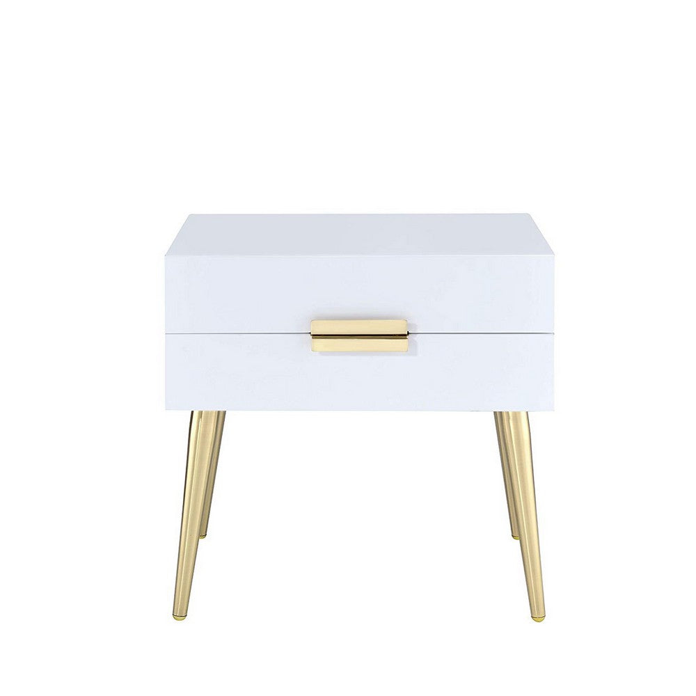 Denvor Square End Table with Drawers, White & Gold - AMF-84496