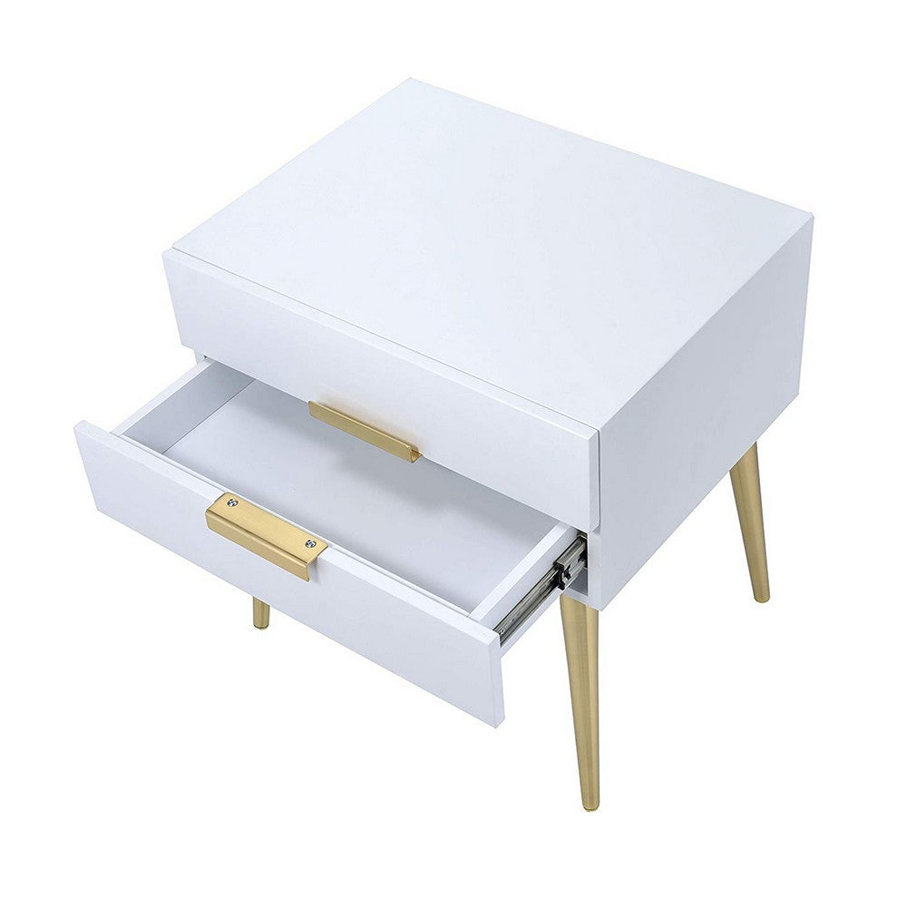 Denvor Square End Table with Drawers, White & Gold - AMF-84496