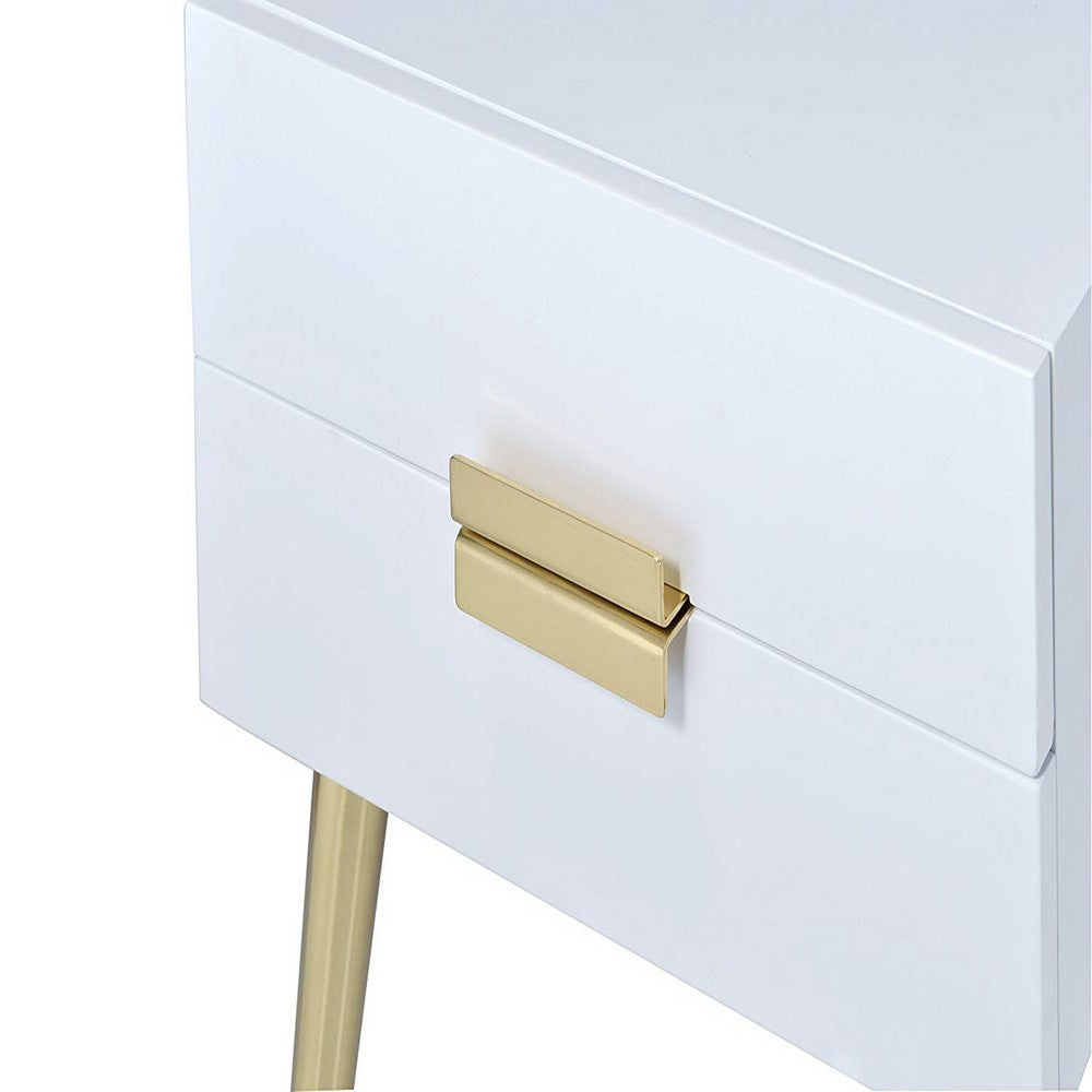 Denvor Square End Table with Drawers, White & Gold - AMF-84496