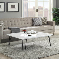 Marble Top Coffee Table with Hairpin Style Metal Legs, White and Black - AMF-84500