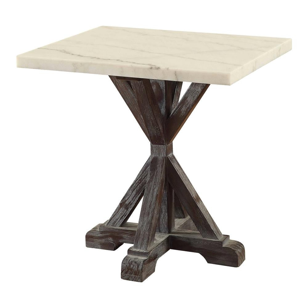 Marble Top End Table With Wooden Tri Pod Base, White And Espresso Brown - AMF-84547