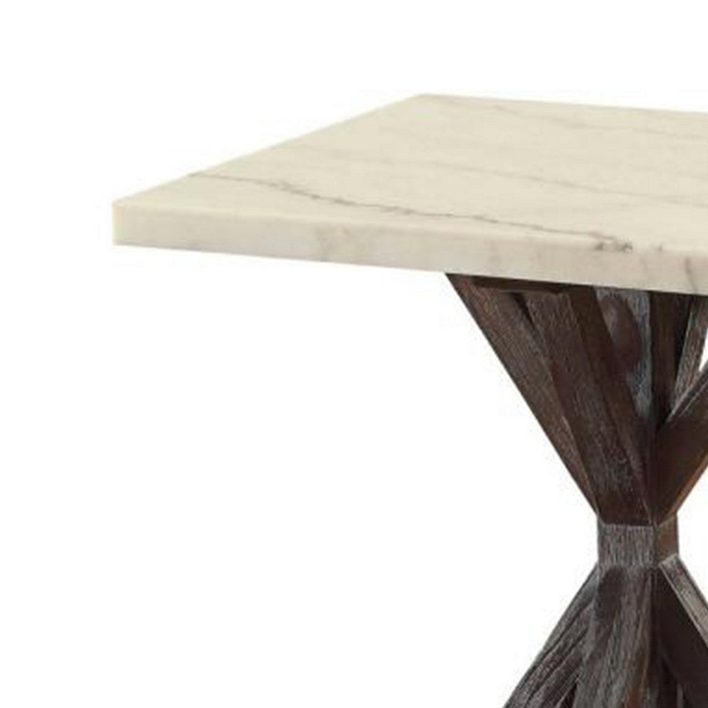 Marble Top End Table With Wooden Tri Pod Base, White And Espresso Brown - AMF-84547