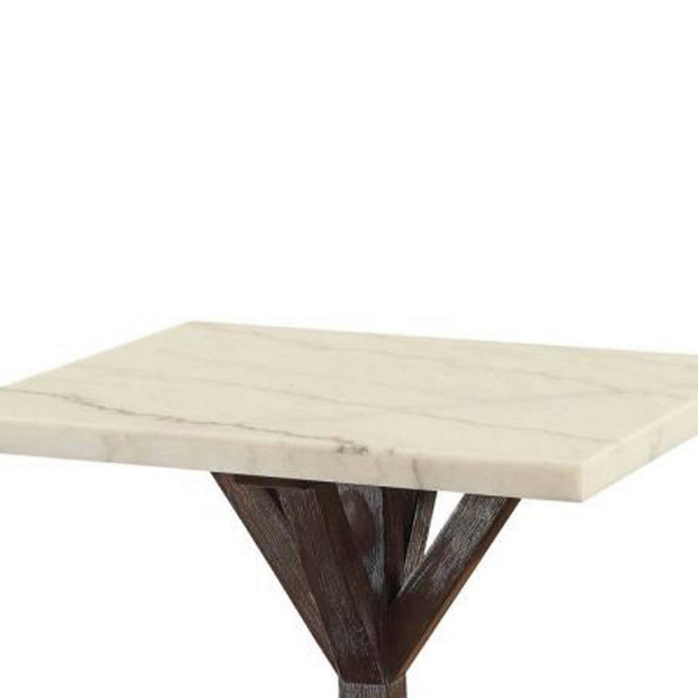 Marble Top End Table With Wooden Tri Pod Base, White And Espresso Brown - AMF-84547