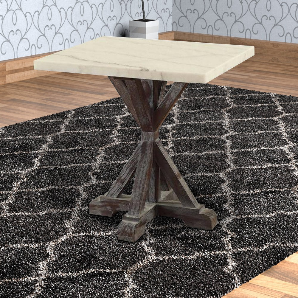 Marble Top End Table With Wooden Tri Pod Base, White And Espresso Brown - AMF-84547
