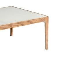 Wooden Frame Rectangular Coffee Table with Beveled Tempered Glass Top, Brown and Clear - AMF-84665