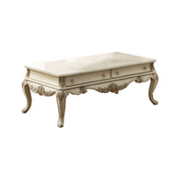 Vintage Style Wooden Coffee Table with Cabriole Legs and Two Broad Drawers, White - AMF-86020