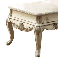 Vintage Style Wooden Coffee Table with Cabriole Legs and Two Broad Drawers, White - AMF-86020