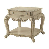 Wooden End Table With One Drawer And Bottom Shelf, Antique White - AMF-86022