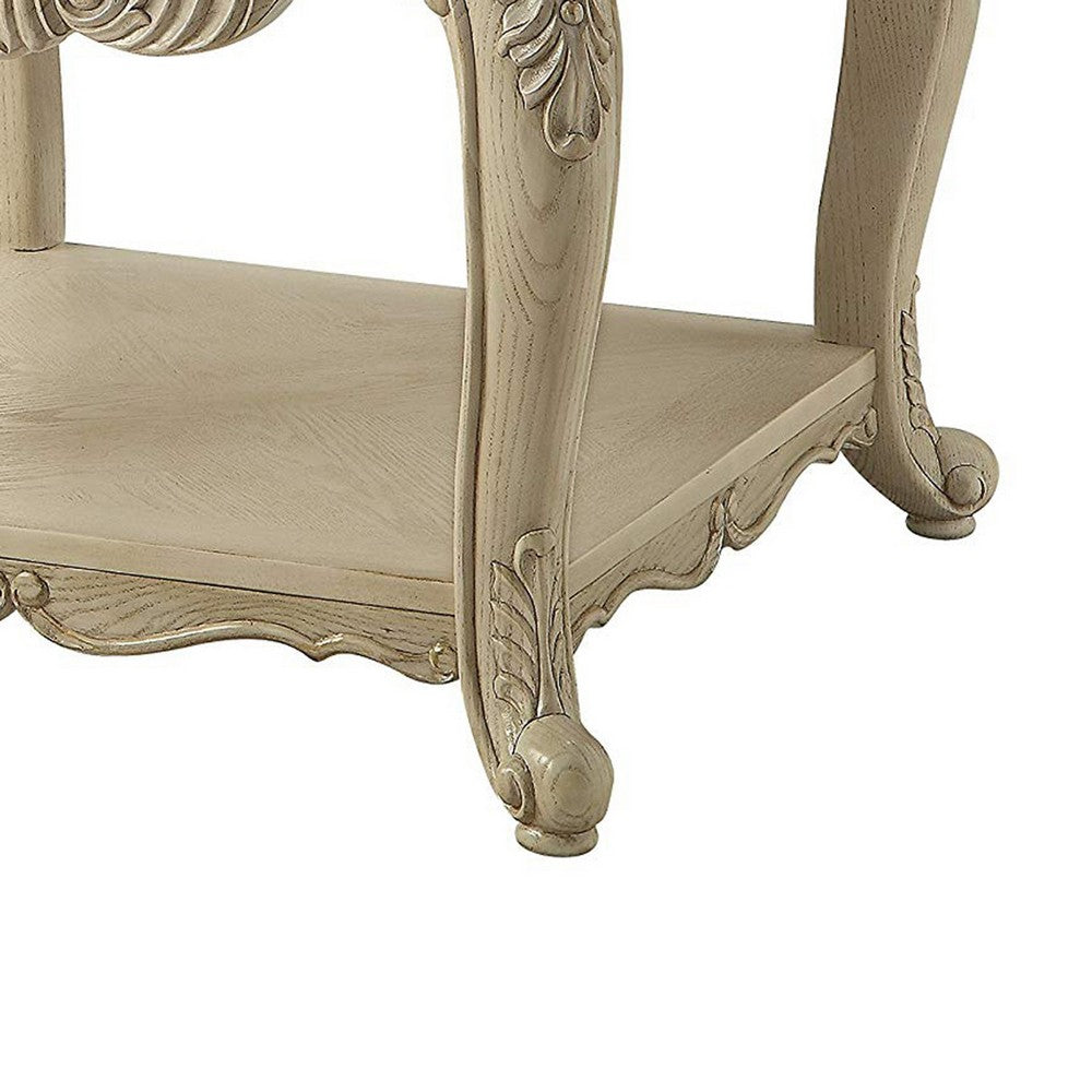 Wooden End Table With One Drawer And Bottom Shelf, Antique White - AMF-86022