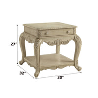 Wooden End Table With One Drawer And Bottom Shelf, Antique White - AMF-86022