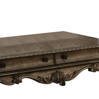 Wooden Rectangular Coffee Table with Cabriole Legs and Two Broad Drawers, Oak Brown - AMF-86030