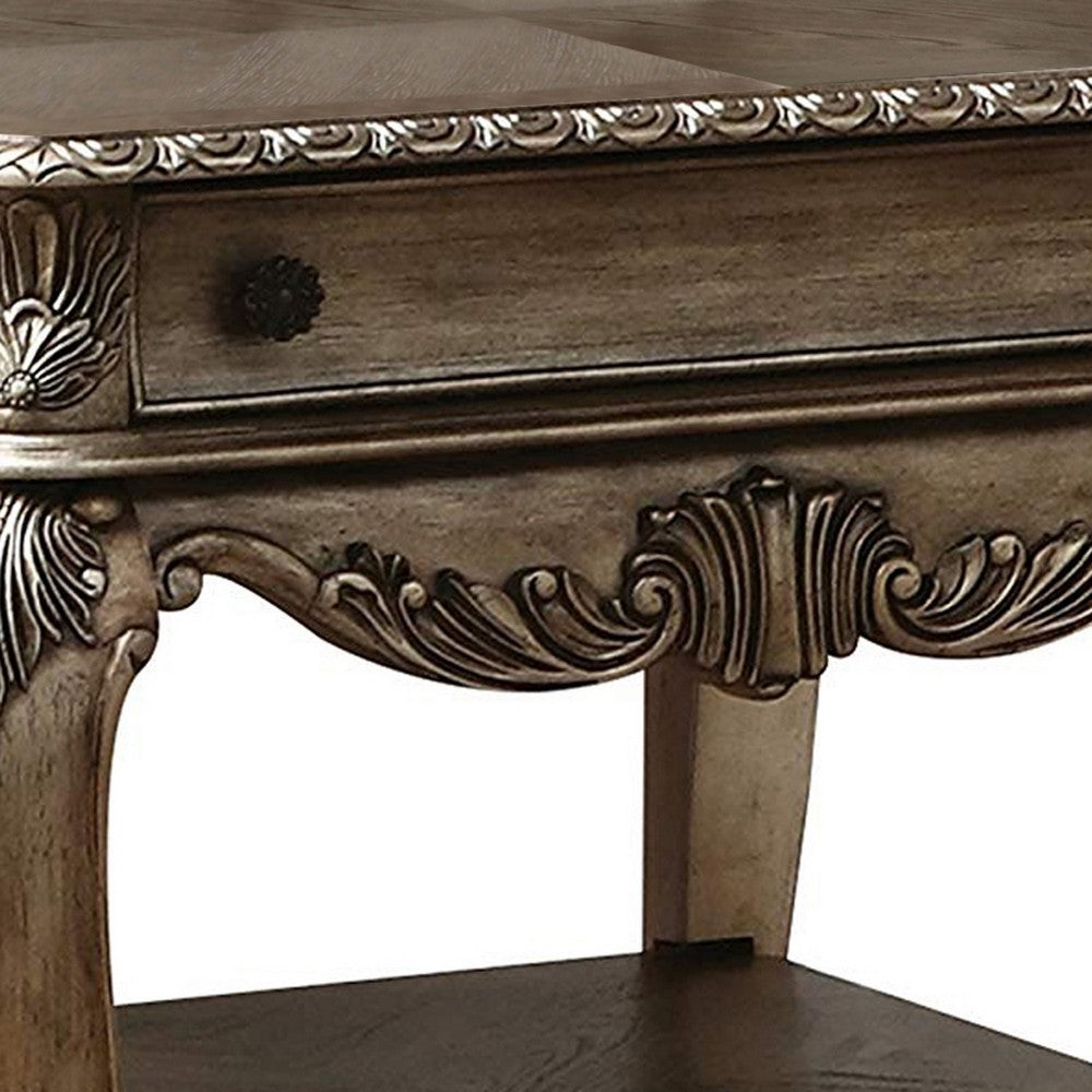 Wooden End Table With One Drawer And Bottom Shelf, Vintage Oak Brown - AMF-86032