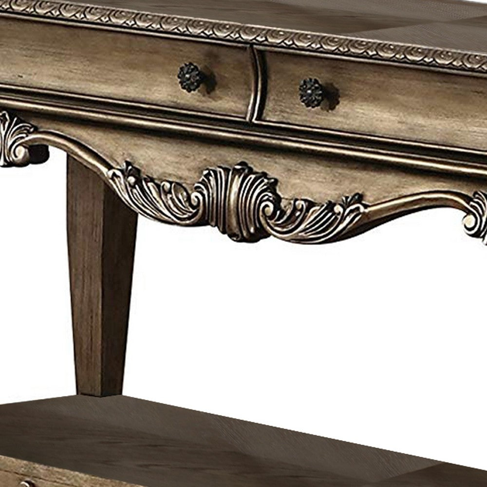 Wooden Sofa Table With Two Drawers And Bottom Shelf, Vintage Oak Brown - AMF-86033