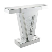 Wood and Mirror  Console Table with Faux Crystals Inlay, Clear - AMF-90064