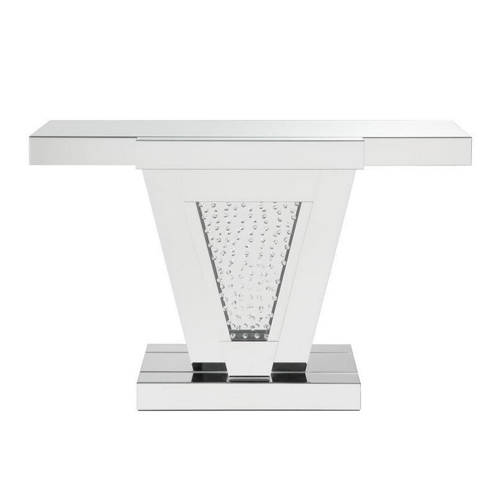 Wood and Mirror  Console Table with Faux Crystals Inlay, Clear - AMF-90064
