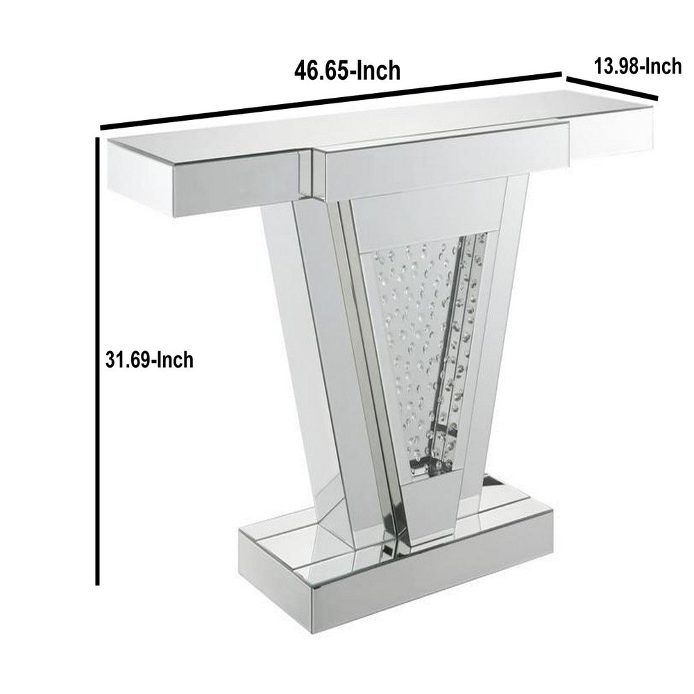 Wood and Mirror  Console Table with Faux Crystals Inlay, Clear - AMF-90064