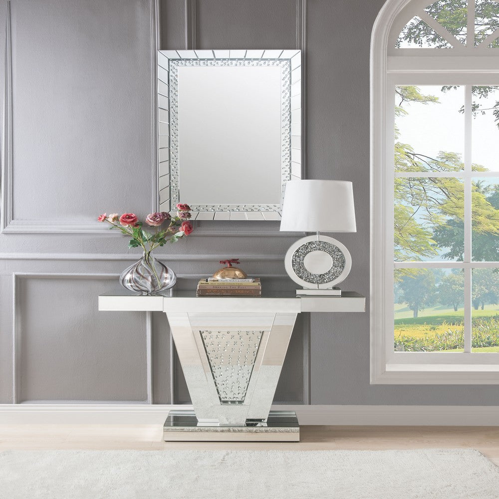 Wood and Mirror  Console Table with Faux Crystals Inlay, Clear - AMF-90064