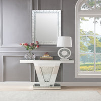 Wood and Mirror  Console Table with Faux Crystals Inlay, Clear - AMF-90064