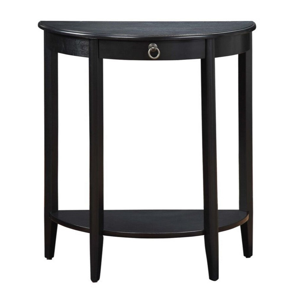 BM191266 - Wooden Half Moon Shaped Console Table with One Storage Drawer, Black