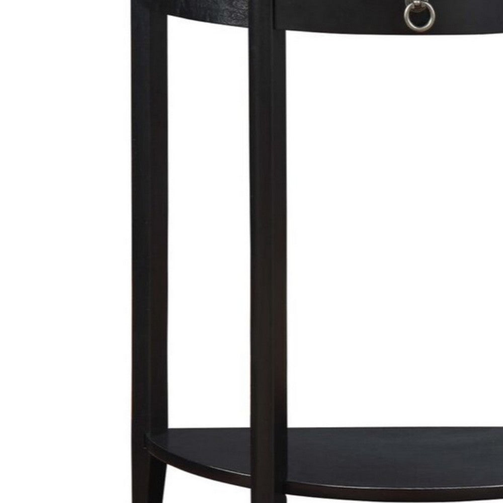 BM191266 - Wooden Half Moon Shaped Console Table with One Storage Drawer, Black