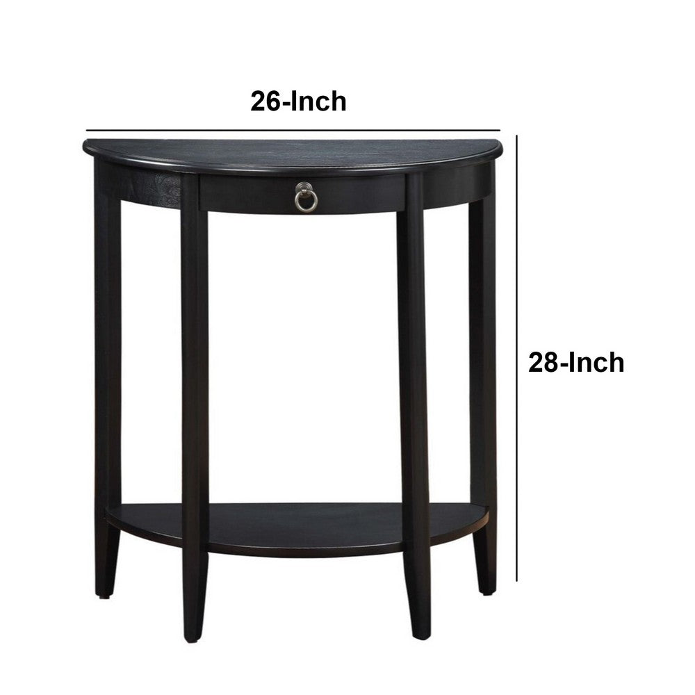 BM191266 - Wooden Half Moon Shaped Console Table with One Storage Drawer, Black