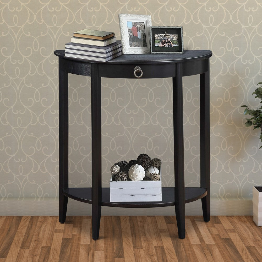 BM191266 - Wooden Half Moon Shaped Console Table with One Storage Drawer, Black