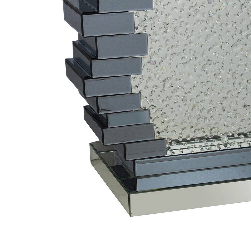 Wood and Mirror Console Table with Studded Faux Crystals, Black and Clear - AMF-90232