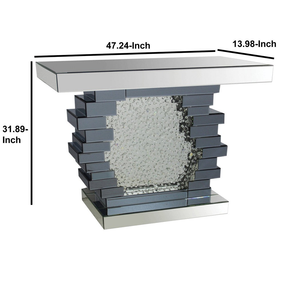 Wood and Mirror Console Table with Studded Faux Crystals, Black and Clear - AMF-90232