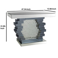 Wood and Mirror Console Table with Studded Faux Crystals, Black and Clear - AMF-90232